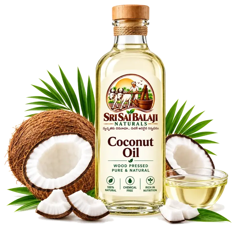 Cold pressed coconut oil bottle in Vijayawada
