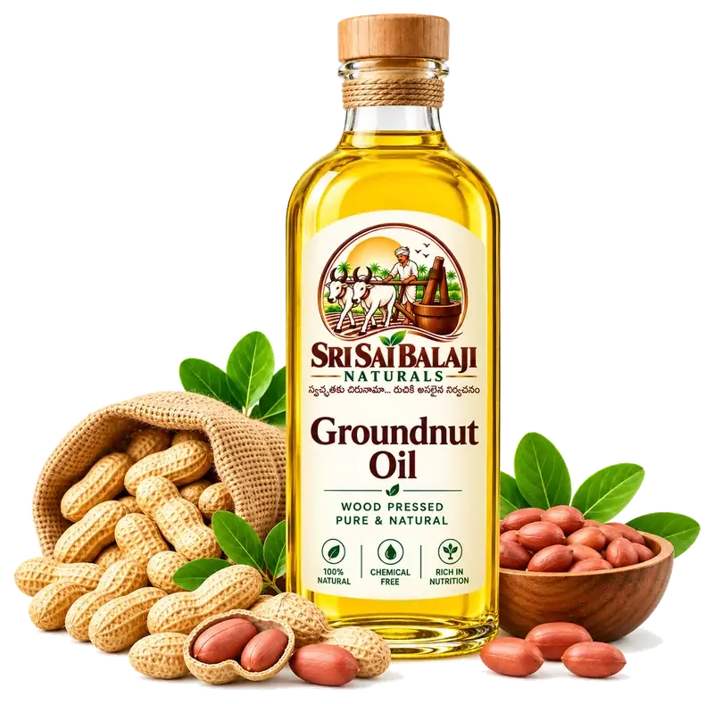 Cold pressed groundnut oil bottle in Vijayawada