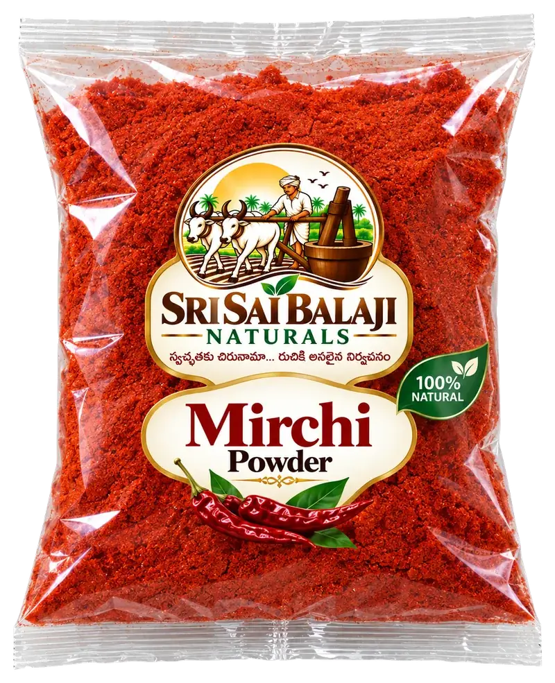 Natural mirchi chilli powder packet from Sri Sai Balaji Naturals, Vijayawada