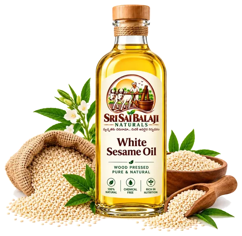 Cold pressed white sesame oil bottle in Vijayawada